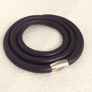 Endless Leather Charm Bracelet Triple Wrap Purple Magnetic Clasp Necklace